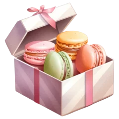 Fotobehang Macarons Watercolor macarons in box illustration , soft pastel tone clipart , Isolated PNG