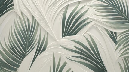  a white wall with a green leaf pattern on the wall.  generative ai