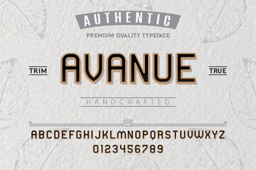 Avanue typeface. Alphabet. For labels and different type designs