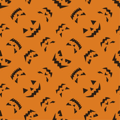 Seamless pattern for Halloween. Creepy faces on orange background. 