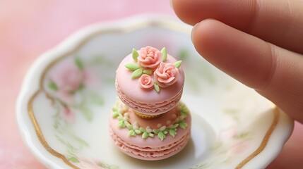 Obraz na płótnie Canvas a miniature pink cupcake with flowers on top of it. generative ai