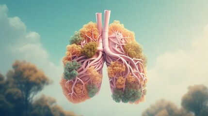 Pastel anatomy lung, world tuberculosis day, lung cancer concept. Generative AI - obrazy, fototapety, plakaty