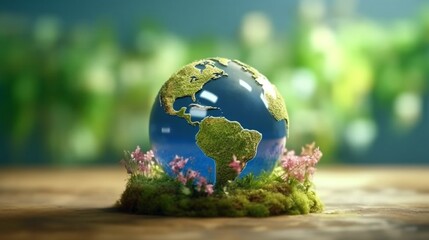 World environment and mother earth day concept with globe and eco friendly environment. Generative AI