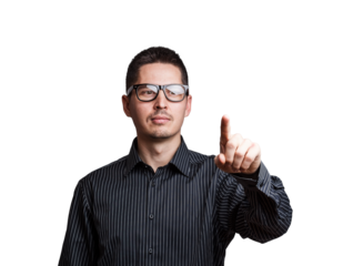 Businessman using invisible touchscreen