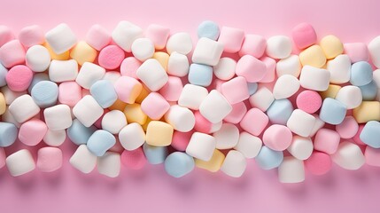  a pile of marshmallows on a pink background.  generative ai