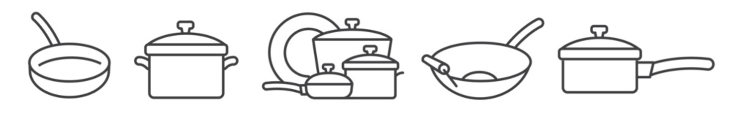 Pot and pan icon set - vector illustration