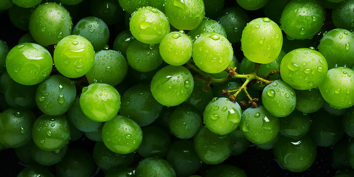 Fresh green grapes background image. Generative AI graphic