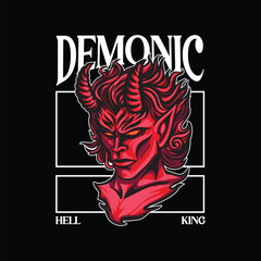 Emblem of the head of a demon. Vector illustration for streetwear design