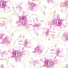 Fototapeta na wymiar Purple Splash Watercolor Flower Seamless Pattern