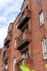 Fototapeta na wymiar Brick residential buildings with balconies in Dublin, Ireland