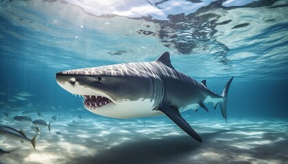 Fototapeta premium Shark in the blue ocean 