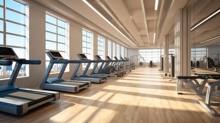 Within gym with modern fitness equipment for fitness events, Modern of gym interior with equipment.