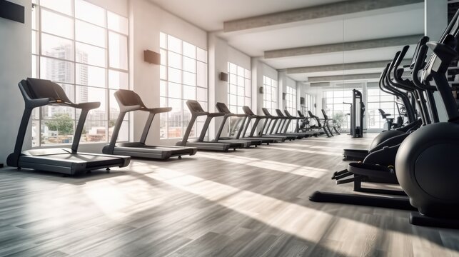 Modern gym interior, Gym fitness saloon, Fitness, Sport, Training, Healthy lifestyle concept.