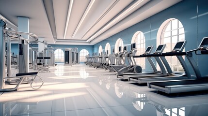 Obraz premium Gym, Healthy fitness club clean center, Modern interior design, Fitness workout.