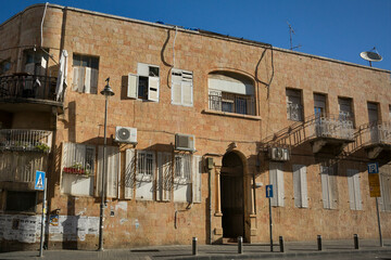 Building on a Street of Mea Shearim, one of the oldest Jewish neighborhoods populated by Haredi Jews, in West Jerusalem 