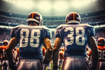 Rear view American football team in sport stadium, Action, activity, sport life concept.