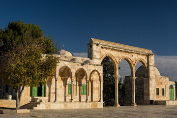 Southwest qanatir (arches) of the Haram al Sharif on the Temple Mount of the Old City of Jerusalem