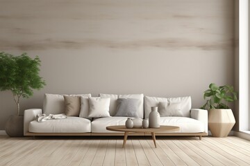 Minimalist Modern Living Room Interior Background. Generative AI