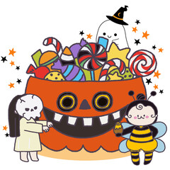 Obraz premium Happy Halloween collection with Pumpkins, cute childish ghosts, bat and magic Ideal for cards, poster, prints, anniversary