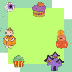 Happy Halloween collection with Pumpkins, cute childish ghosts, bat and magic Ideal for cards, poster, prints, anniversary