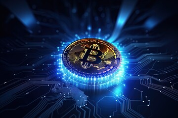 Bitcoin cryptocurrency coin on dark background. Cryptocurrency concept.Generative Ai