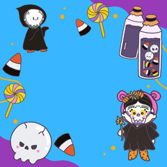 Happy Halloween collection with Pumpkins, cute childish ghosts, bat and magic Ideal for cards, poster, prints, anniversary