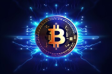 Bitcoin cryptocurrency coin on dark background. Cryptocurrency concept.Generative Ai