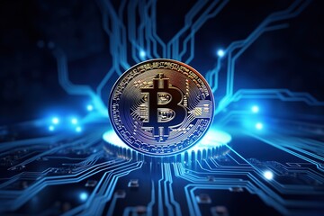 Bitcoin cryptocurrency coin on dark background. Cryptocurrency concept.Generative Ai