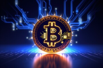 Bitcoin cryptocurrency coin on dark background. Cryptocurrency concept.Generative Ai