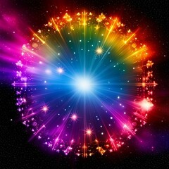 Fototapeta premium shining bright star surrounded by star clusters and gas clouds, an unusual astronomical phenomenon, mysterious, dreamlike, surreal, fantastic, space art, ai generated