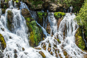 Tomara Waterfall National Nature Park in Siran district, 19 june 2023, Gumushane, Turkey ( Turkish Tomara Selalesi, Siran, Gumushane), 