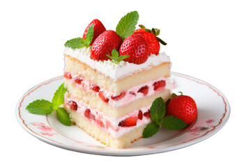 piece of cake with strawberry, Transparent background. generative AI
