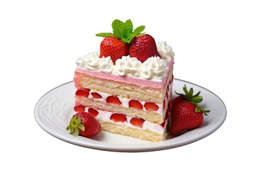 piece of cake with strawberry, Transparent background. generative AI - obrazy, fototapety, plakaty
