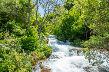 Tomara Waterfall National Nature Park in Siran district, 19 june 2023, Gumushane, Turkey ( Turkish Tomara Selalesi, Siran, Gumushane), 
