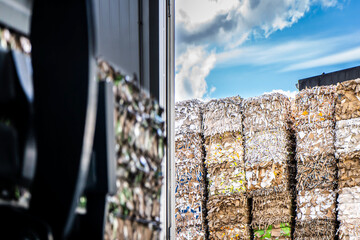 Bales of cardboard and box board with strapping wire ties