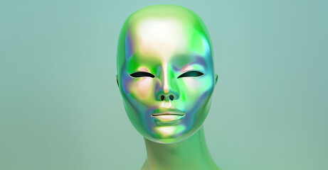 holographic robotic green face, ai generated