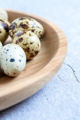 Easter quail eggs.  Spring background with small easter quail eggs. Vintage photo processing