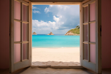window overlooking beach, ai generated