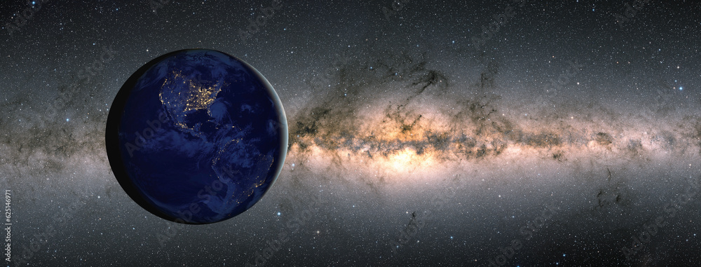 Poster planet earth in front of the milky way galaxy 