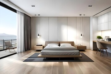bedroom interior with bed,bedroom, interior, room, bed, hotel, home, furniture, house, design,...