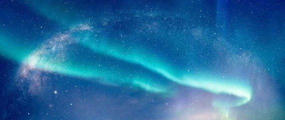 Foto auf Leinwand Our galaxy is Milky way spiral galaxy with aurora borealis © muratart