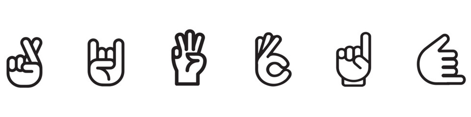 Hands vector line icons set. Hand gestures, signals. Editable stroke. Vector Illustration. Vector Graphic. EPS 10