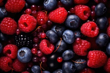 Different berry fruits background. Tasty summer mix. Generative AI