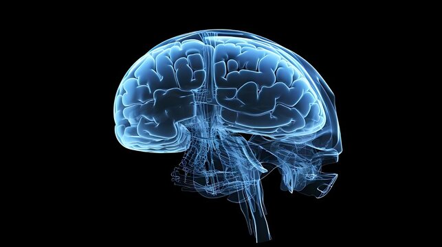 Brain anatomy x-ray with black background. 8k resolution