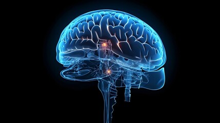 Brain anatomy x-ray with black background. 8k resolution