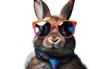 Rabbit Wearing Sunglasses Portrait on Transparent Background. Generative AI