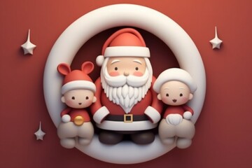 minimal 3d rendered Santa clause with baby