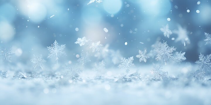 Christmas and New Year abstract background with snowflakes and holiday lights
