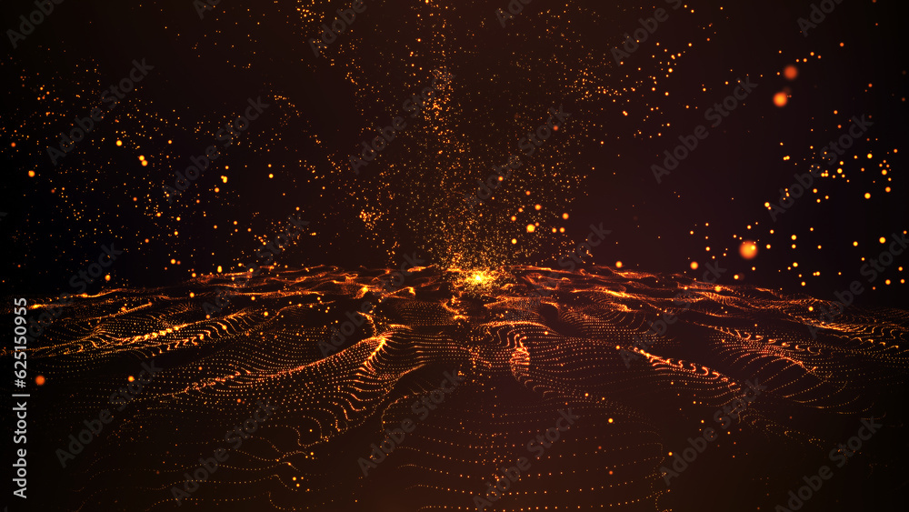 Sticker beautiful golden galaxy particles wave with light abstract background with sparkling dust particles.