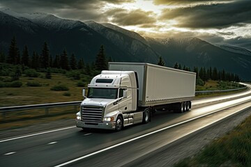 Freight and logistics. Semi-truck on highway transportation and business Concept